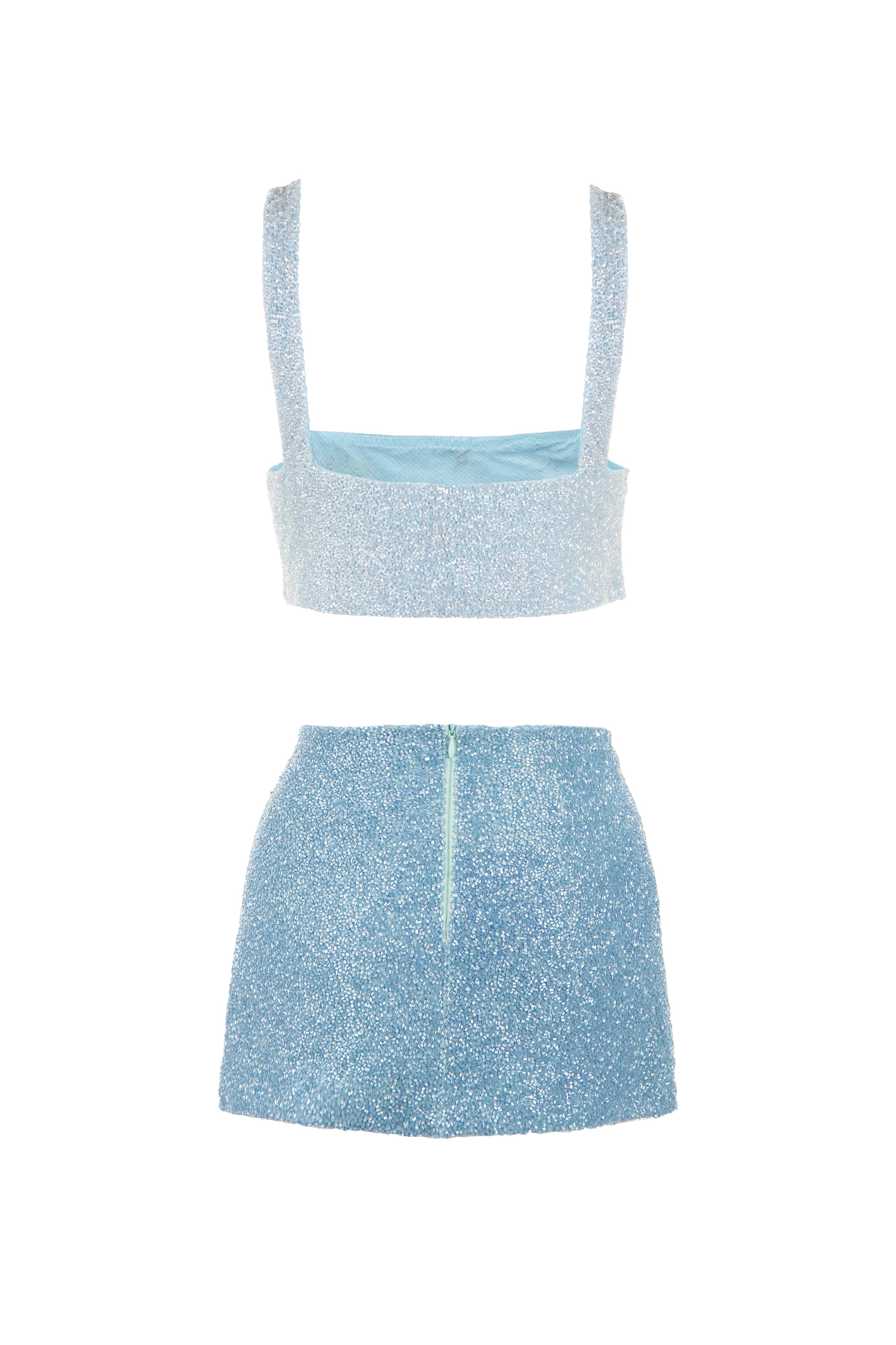 Vegas Embroidered Co-Ord Top– Blue Sparkle