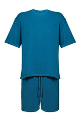 Cotton Casual T-Shirt & Short Set - Petrol