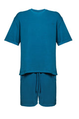 Cotton Casual T-Shirt & Short Set - Petrol