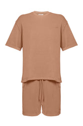 Cotton Casual T-Shirt & Short Set - Light Brown