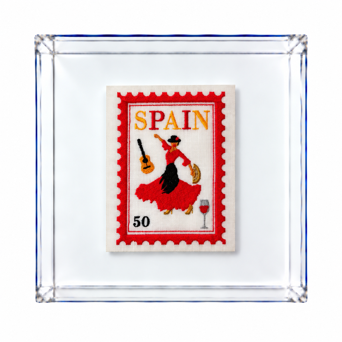 Postage Stamp Embroidery Artwork, Spain