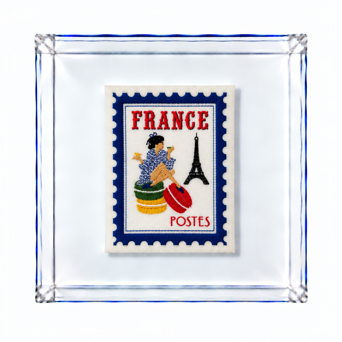 France Inspired Embroidered Postage Stamp