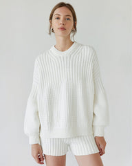 Delčia: Off-White Cotton Sweater & Shorts Set