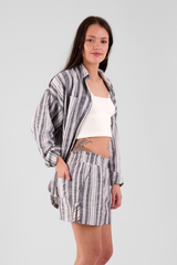 Daisy Multi Stripe Brushed Ethical-Cotton Shorts - Dusty Blue