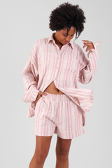 Daisy Multi Stripe Brushed Ethical-Cotton Shorts - Blush Pink
