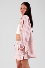 Daisy Multi Stripe Brushed Ethical-Cotton Shorts - Blush Pink