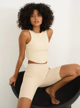 Balma Ribbed Biker Shorts Cream