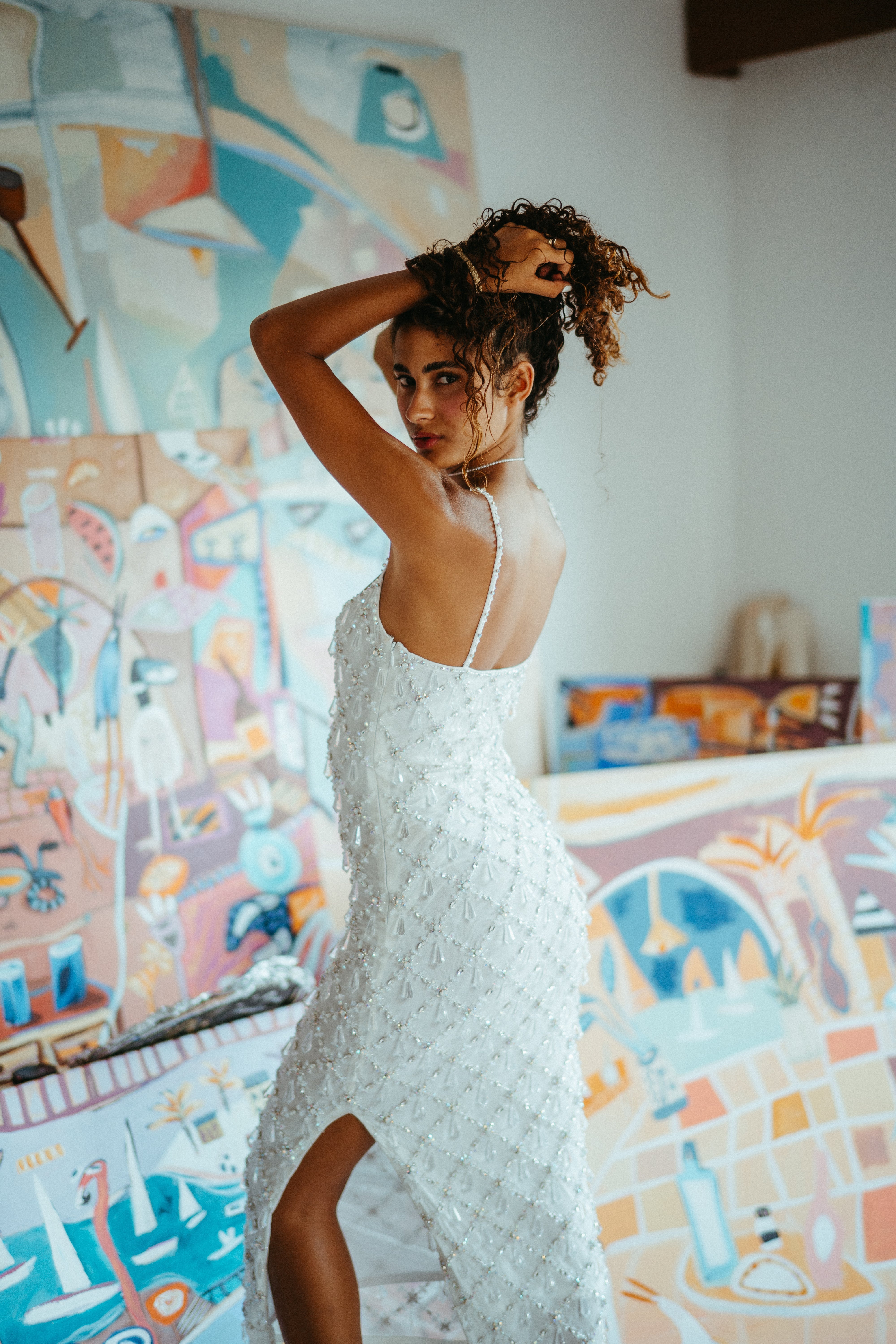 Calliope Luxury Crystal Maxi Party Dress White