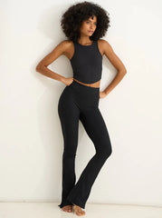 Cozma Flare Slit Leggings Ribbed Black