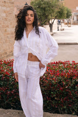 Yew Striped Ethical-Cotton Pyjama Shirt - Summer Sand Beige