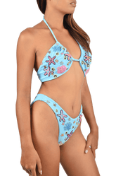 Quinn Tropical Hand Embroidered Bikini Top Blue
