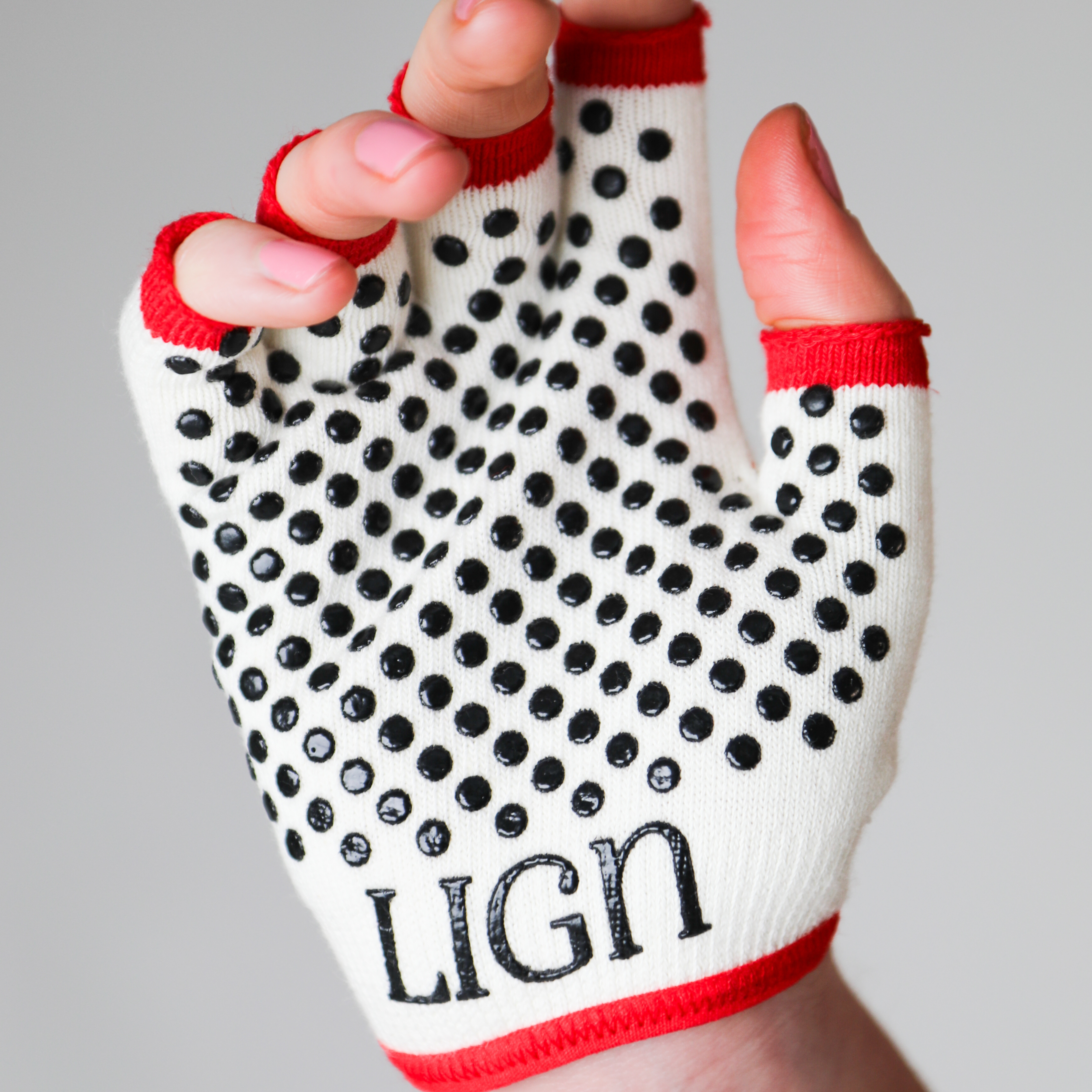 LIGN Cream & Red Grip Gloves