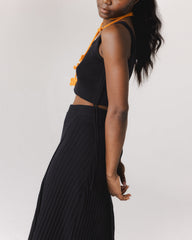 Šatrija Set: Black Cotton Wrap Skirt & Drebulė Crop Top