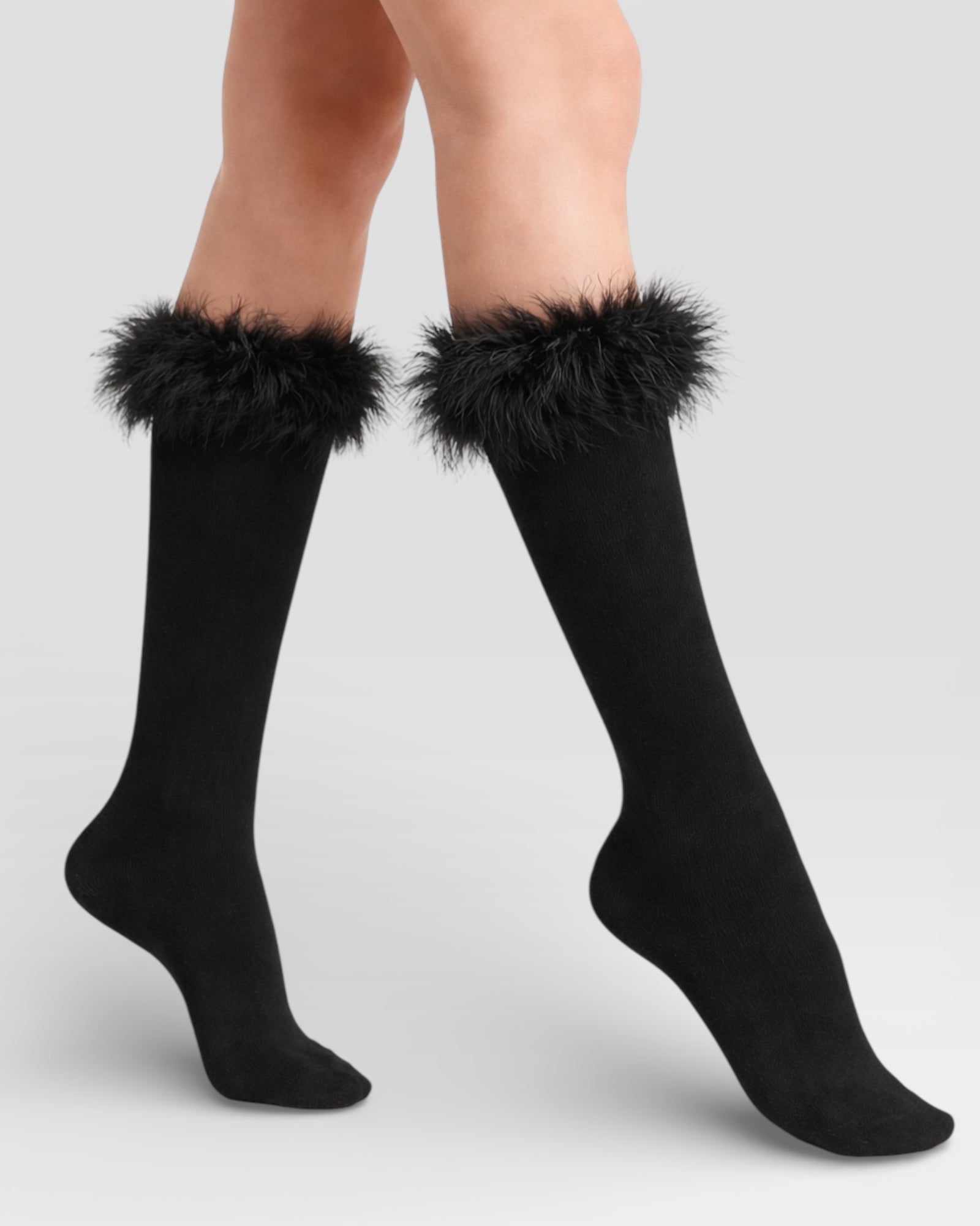 Frou-Frou Faux Fur Trim Combed Cotton Socks