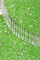 Posy Green Beaded Tasseled Mini Dress