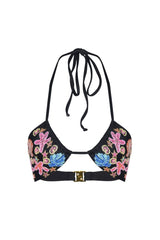 Marissa Hand Embroidered Luxe Bikini Top Black in Stock
