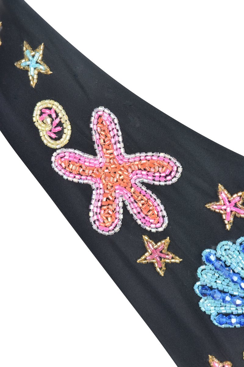 Marissa Hand Embroidered Luxe Bikini Bottom Black in Stock