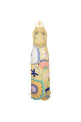 Pearl Halter Crochet Maxi Dress Multi Coloured