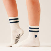 LIGN Navy Heart Two Cream Stripe Tube Socks