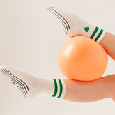 LIGN Green Heart Stripe Tube Socks Cream