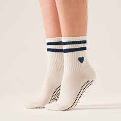 LIGN Navy Heart Two Cream Stripe Tube Socks