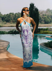 Lobster Pink Hand Beaded Maxi Dress