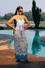 Lobster Pink Hand Beaded Maxi Dress