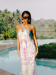 Lobster Pink Hand Beaded Maxi Dress