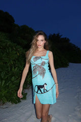 St. Barth Hand-Beaded Crystal Dress Blue