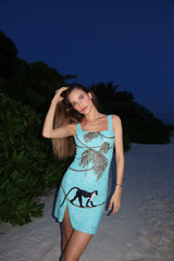 St. Barth Hand-Beaded Crystal Dress Blue