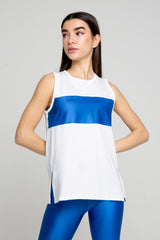 Gaia Tank Top With Blue Stripe - Avenue Athletica