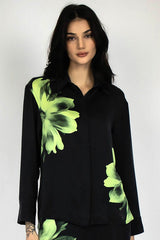 Silk Dreamscape Pyjama Shirt Black Flower