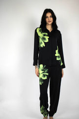 Silk Dreamscape Pyjama Shirt Black Flower