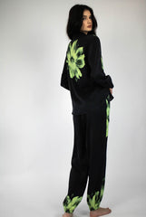 Silk Dreamscape Pyjama Shirt Black Flower
