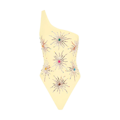 Callie One Shoulder Hand Embroidered Swimsuit - White