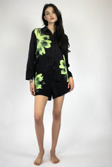 Silk Dreamscape Pyjama Shirt Black Flower