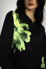 Silk Dreamscape Pyjama Shirt Black Flower