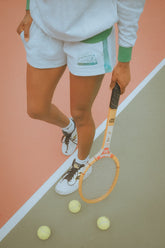 Women's Court Shorts in French Terry in Grey and Green