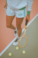 Women's Court Shorts in French Terry in Grey and Green
