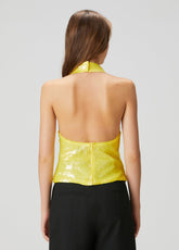 Yellow Sequin Neck Tie Top