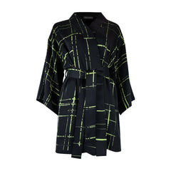 Silk Dreamscape Short Kimono Robe Black Check