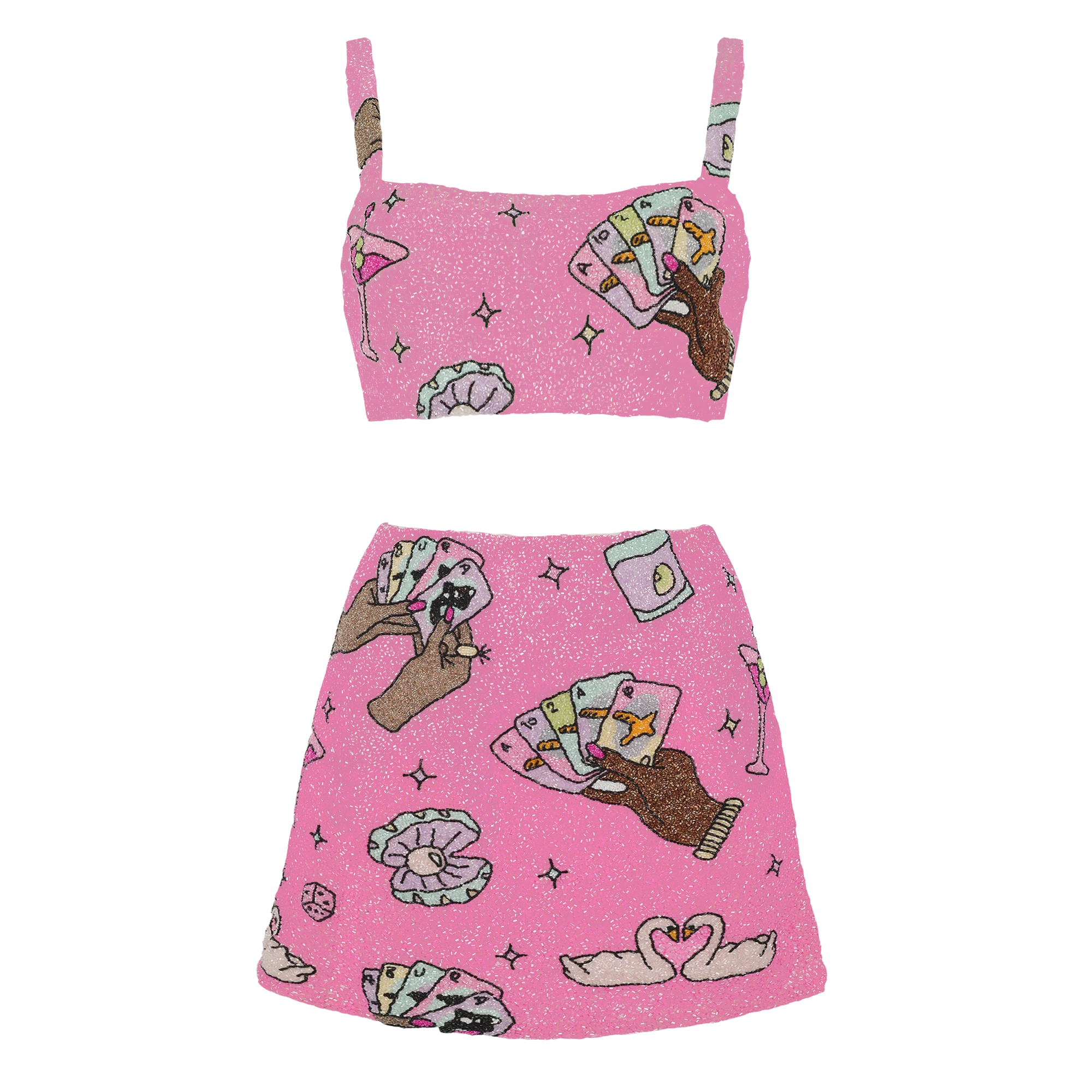 Vegas Embroidered Co-Ord Top– Blue Sparkle