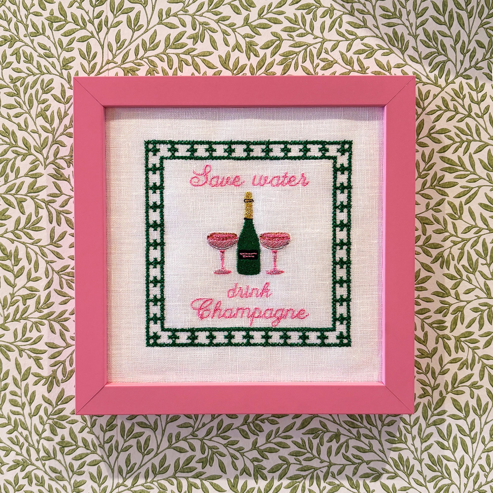 Save Water Drink Champagne Embroidered Artwork Print