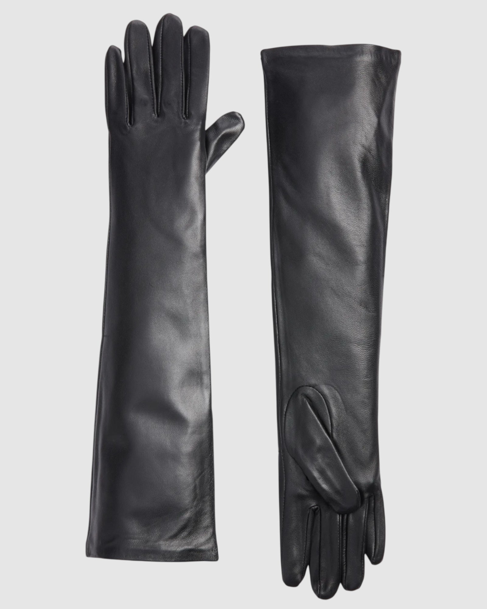 Florence Lambskin Leather Opera Length Gloves - Black