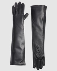 Florence Lambskin Leather Opera Length Gloves - Black