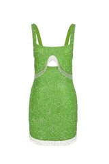 Posy Green Beaded Tasseled Mini Dress