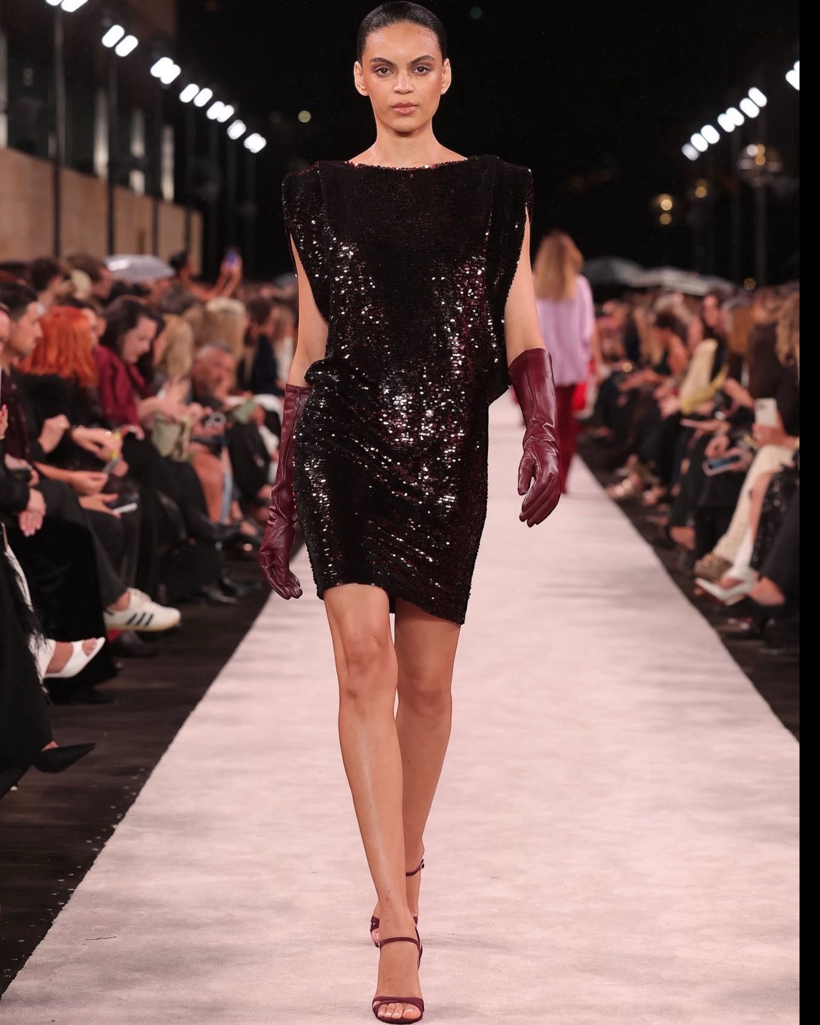 Florence Lambskin Leather Opera Length Gloves - Burgundy