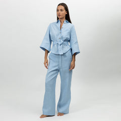 Blue Heavy Linen Wide-Leg Pants Perfect Days