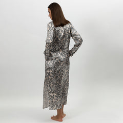 Silk Button-Down Long Shirt Dress Animal Print