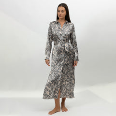 Silk Button-Down Long Shirt Dress Animal Print